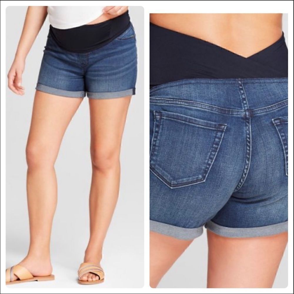Isabel Maternity Crossover Panel MIDI Jean Shorts